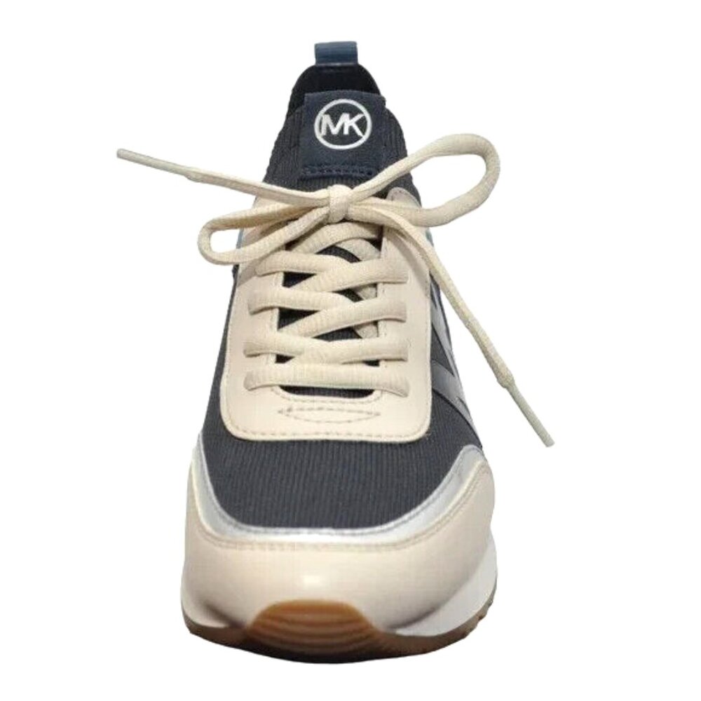 New Michael Kors Jenkins Stretch Knit Trainer Sneakers Navy Multi Size 7.5 M
